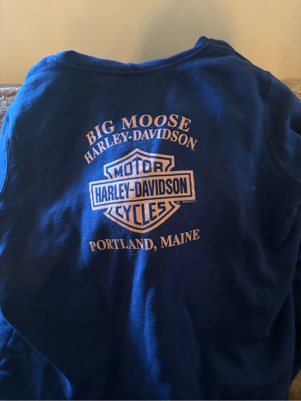Harley-Davidson Blue Hoodie with Light Tan Logo - Big Moose Portland Maine - Picture 2 of 4